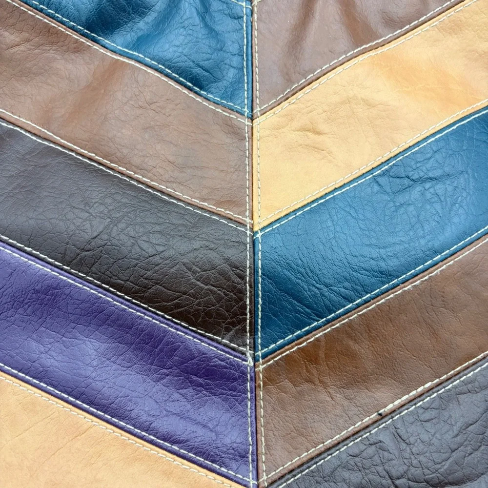 Icora Chevron Patchwork Hobo Bag Multicolor Brown Blue Purple Faux Leather Boho